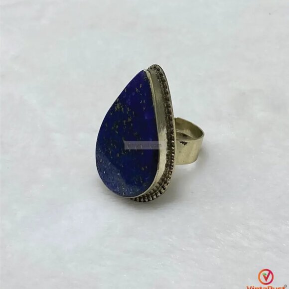 Lapis Lazuli Adjustable Ring: Blue Gemstone Statement Unisex Ring - Picture 3 of 6